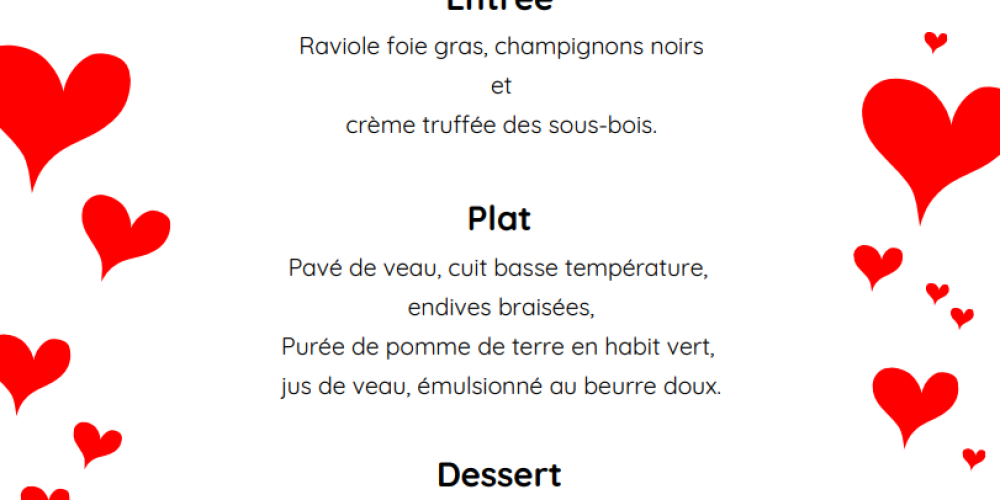 Commander votre menu de la Saint Valentin jusqu&rsquo;au 9 févier 2022